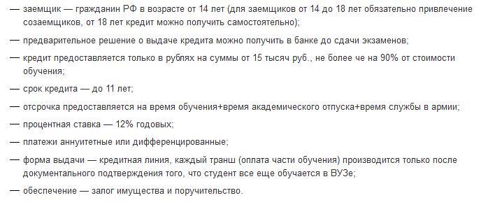 Основные моменты образовательного кредита