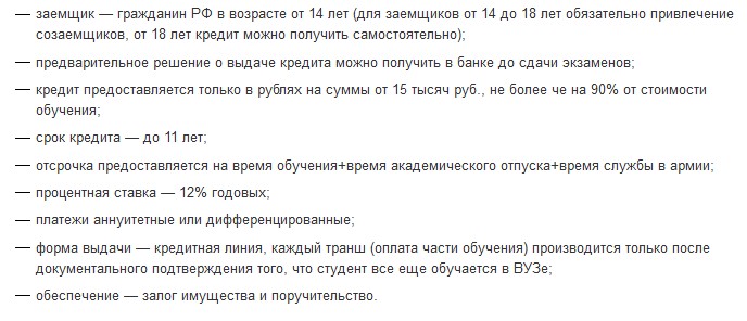 Основные моменты образовательного кредита