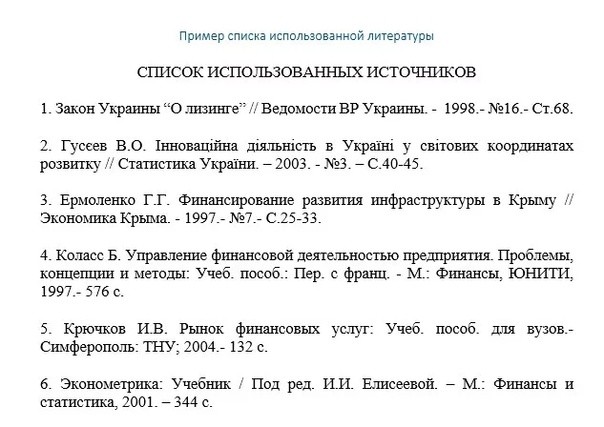 Пример оформления списка литературы в статье по курсовой