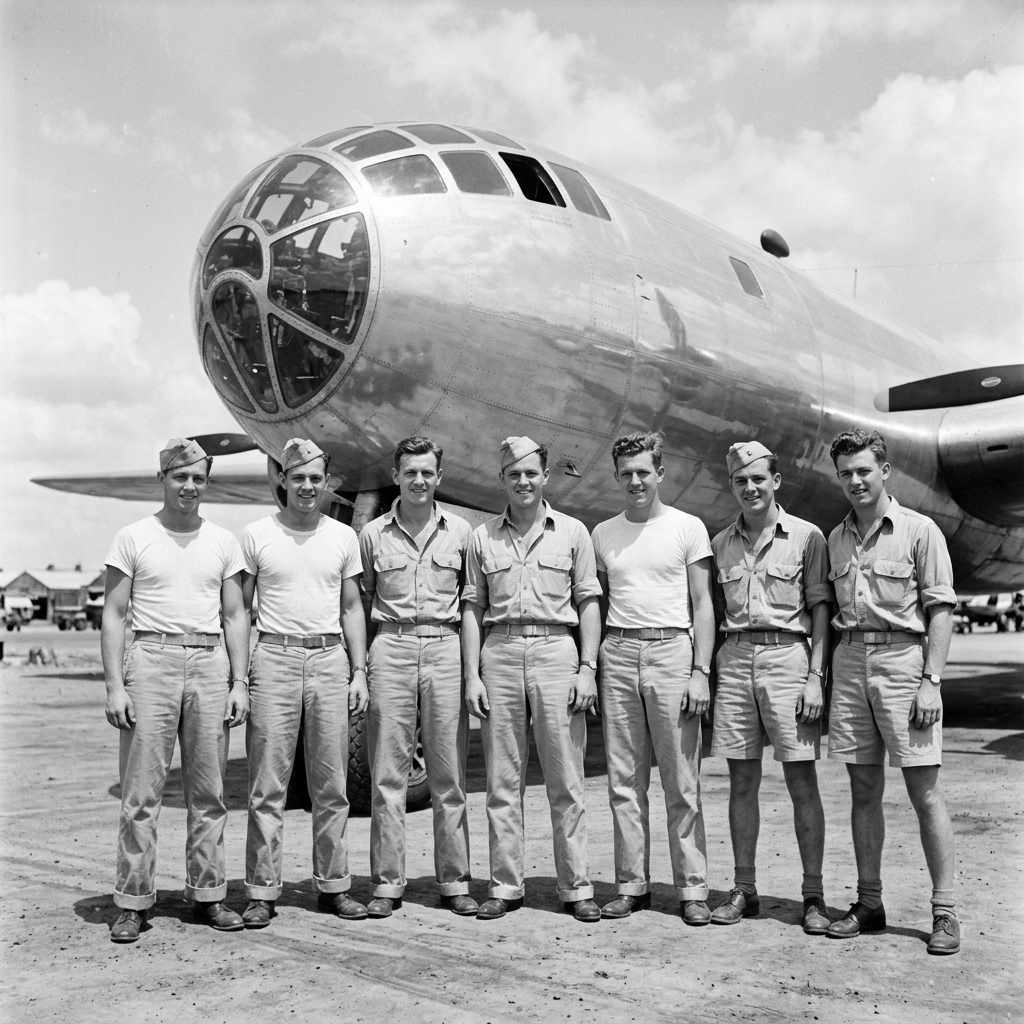 Экипаж бомбардировщика Enola Gay. Enola Gay - имя матери командира экипажа.
