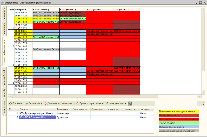 Программы для составления расписаний уроков в вузах